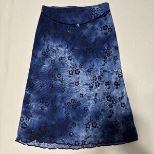 Cherokee Girls‎ Blue Floral Velvet Trim Skirt M 7/8 Glitter Lined Party